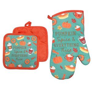 Thanksgiving Fall Pumpkin Spice & Everything Nice Oven Mitt Pot Holder PSL SET